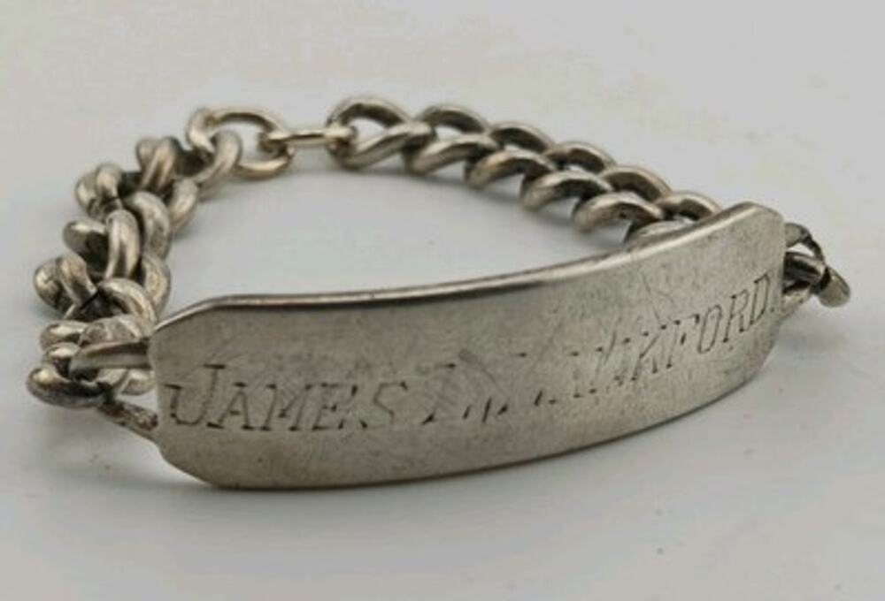Vintage WWII Sterling Silver ID Bracelet James L Lankford Chunky Curb 7" 31g
